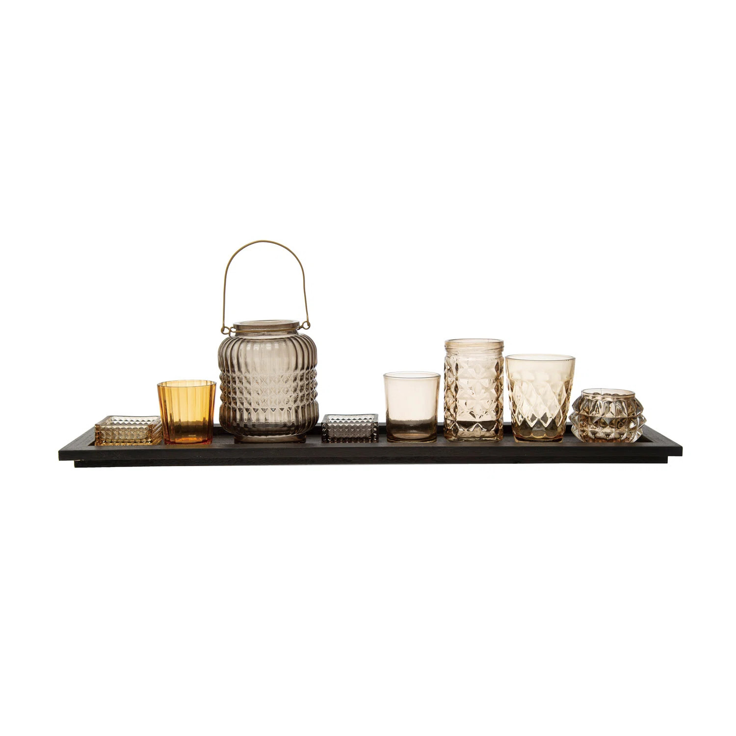 Embossed Glass Votive Holders on Wood Tray | Wayfair North America