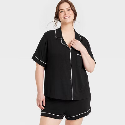 Women's Cloud Knit Modal Short Sleeve Notch Collar Top and Shorts Pajama Set - Auden™ | Target