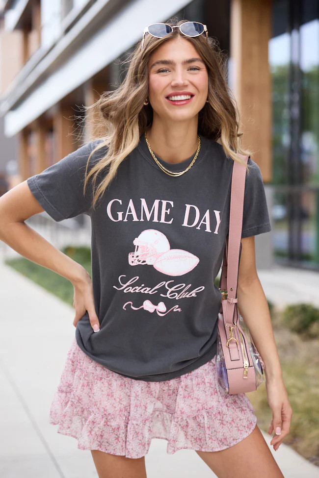 Game Day Social Club Dark Grey Graphic Tee | Pink Lily