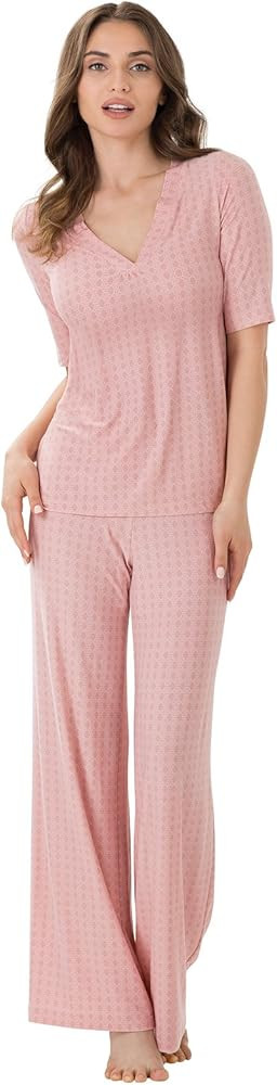 PajamaGram Silky Bare Women's Sleepwear - Naturally Smooth Womens Pajamas Half Sleeve PJ Set | Amazon (US)