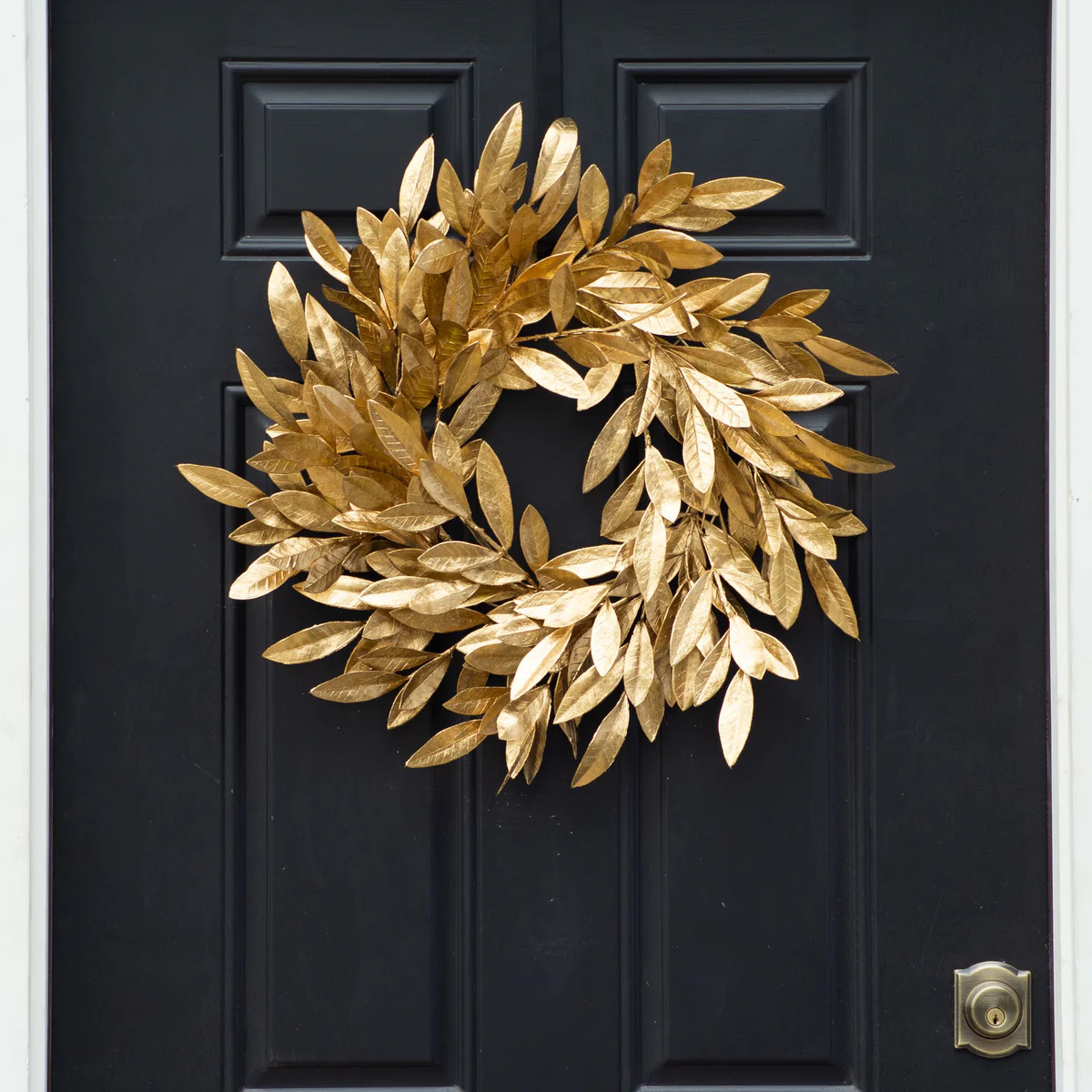 Antiqued Gold Bay Leaf Christmas Holiday Front Door Wreath | Darby Creek Trading