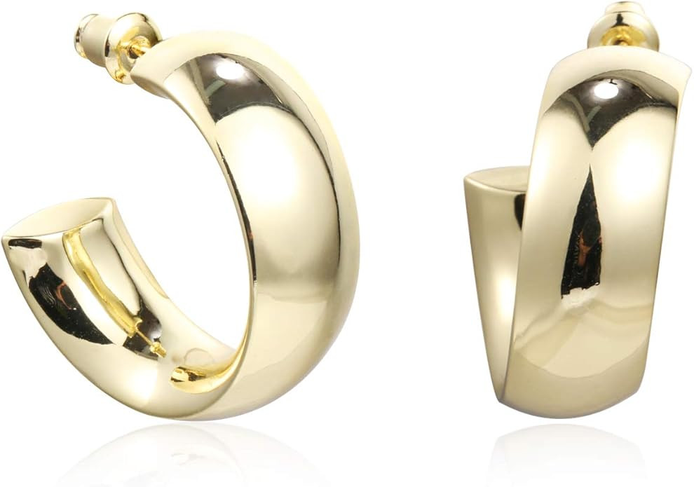 Thick Chunky Earrings | 14K Gold Plated Sterling Silver Post Lightweight Hoops for Women Girls | Amazon (US)