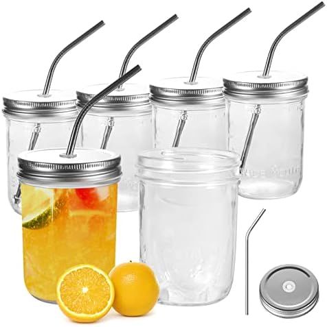 6 Pack Mason Jars 16 OZ - OAMCEG Smoothie Cup 16 OZ with Lids and Straws, Regular & Wide Mouth Mason | Amazon (US)