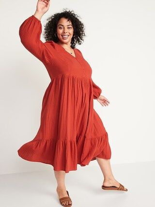 Long-Sleeve Fit & Flare Tiered Midi Dress for Women | Old Navy (US)