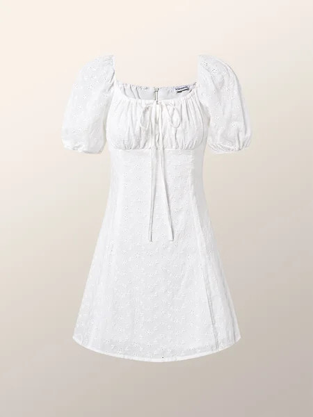 French retro puff sleeve square neck lace dress | StyleWe (US)