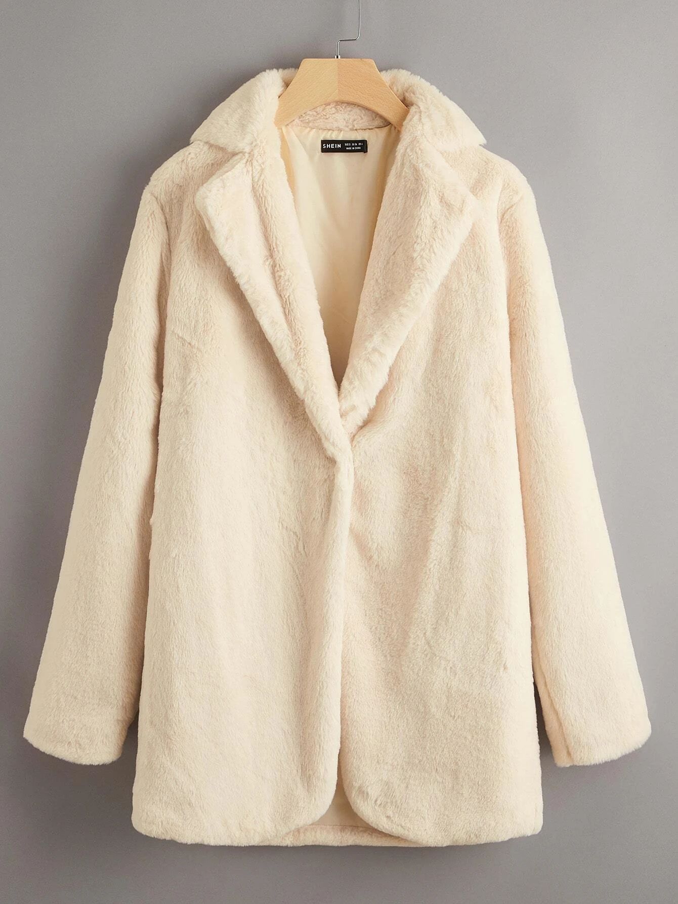 Solid Open Front Fuzzy Coat | SHEIN