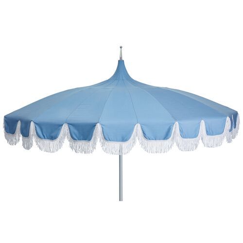 Aya Fringe Patio Umbrella, Light Blue | One Kings Lane