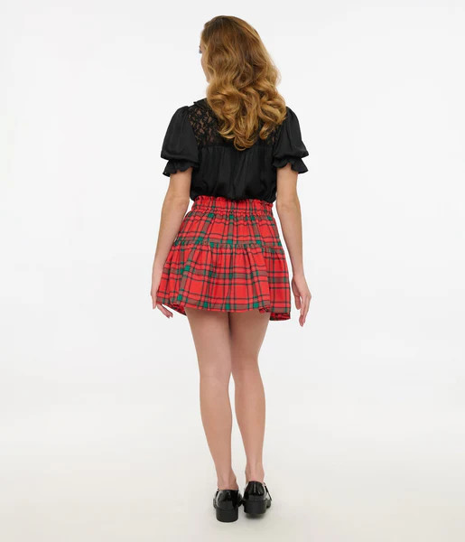 Red Plaid Bubble Mini Skirt | UniqueVintage