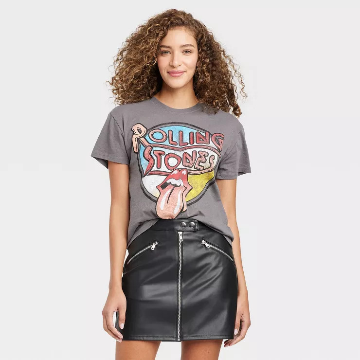 Women's The Rolling Stones Retro Short Sleeve Graphic T-Shirt - Charcoal Gray | Target