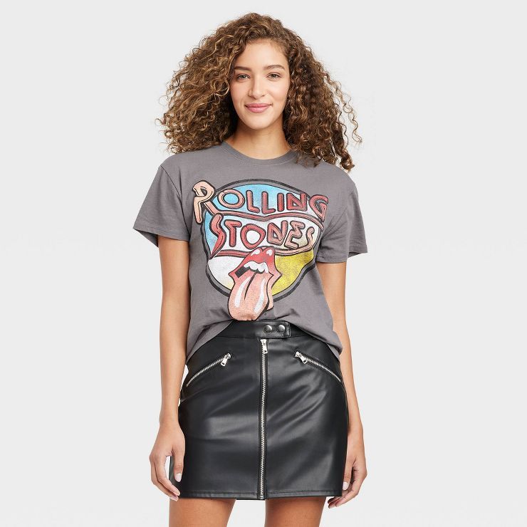 Women's The Rolling Stones Retro Short Sleeve Graphic T-Shirt - Charcoal Gray | Target