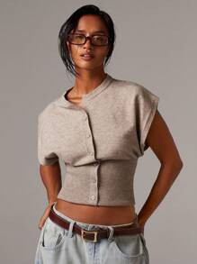 Athîral Women's Casual Minimalist Button-Front Batwing Sleeve Knit Sweater Vest, Everyday Wear,F... | SHEIN