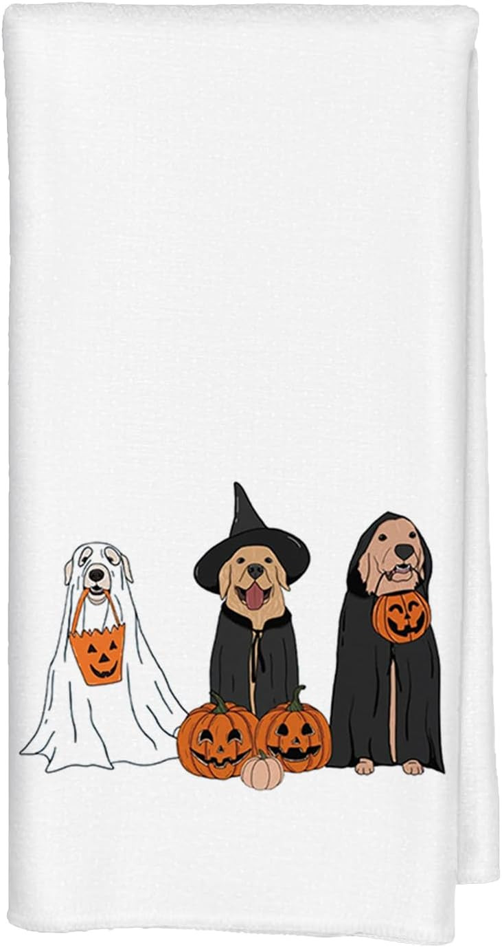 Jvpke Halloween Kitchen Towels, Halloween Ghost Dogs Pumpkin Decorative Hand Towels for Bathroom, Dog Kitchen Bathroom Decor, 16x24 Inches | Amazon (US)