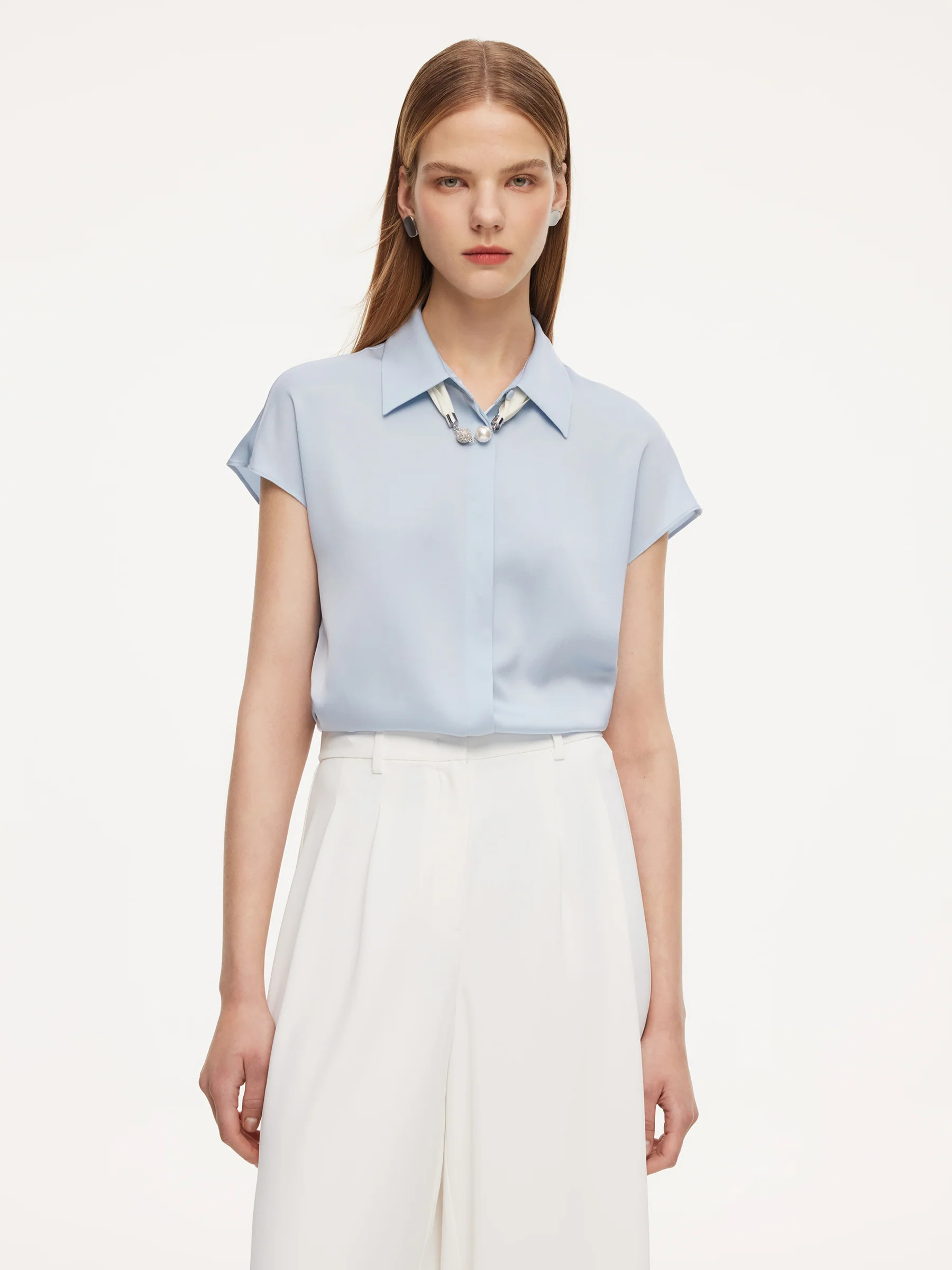 22MM Mulberry Silk Women Shirt With Silk Scarf | GOELIA
