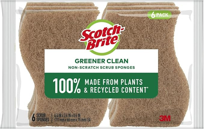 Scotch-Brite Greener Clean Non-Scratch Scrub Sponge, 6 Nonscratch Kitchen Sponges for Cleaning Ar... | Amazon (US)