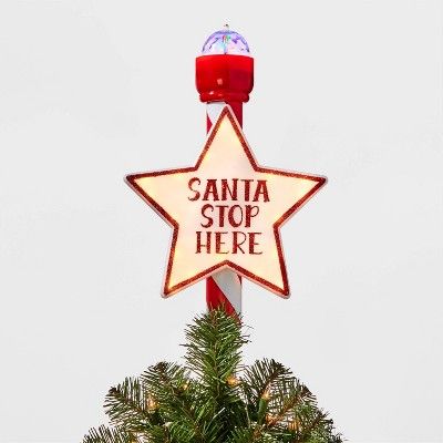 14.5in 21 LED Light Santa Stop Here Christmas Tree Topper Red - Wondershop™ | Target