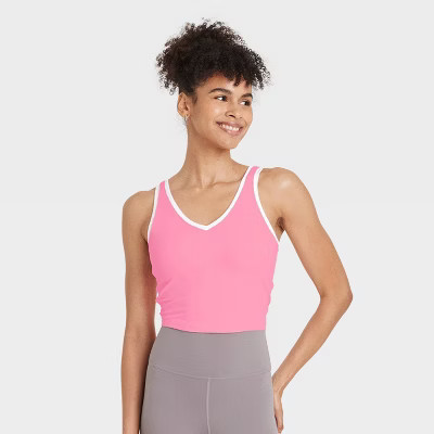 Women's Everyday Soft Light Support Contrast V-Neck Cropped Sports Bra - All In Motion™ | Target