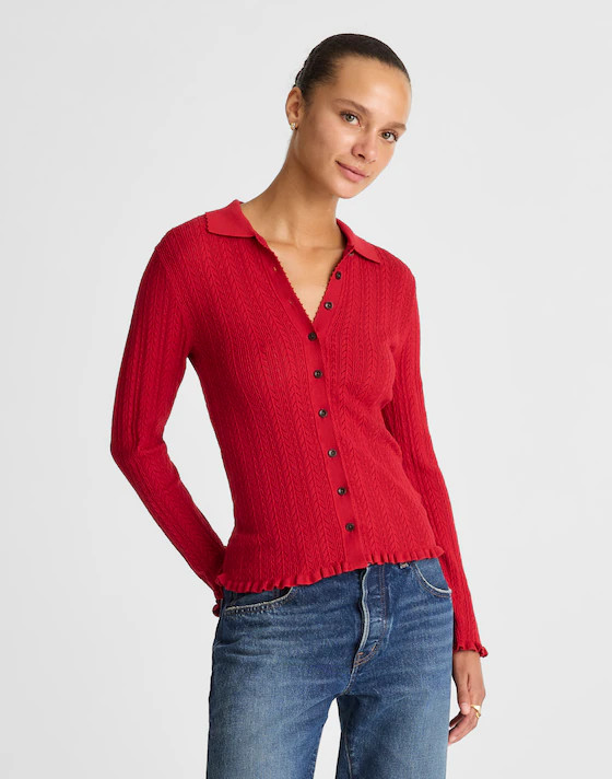 Ruffle-Trim Pointelle Cardigan | Madewell