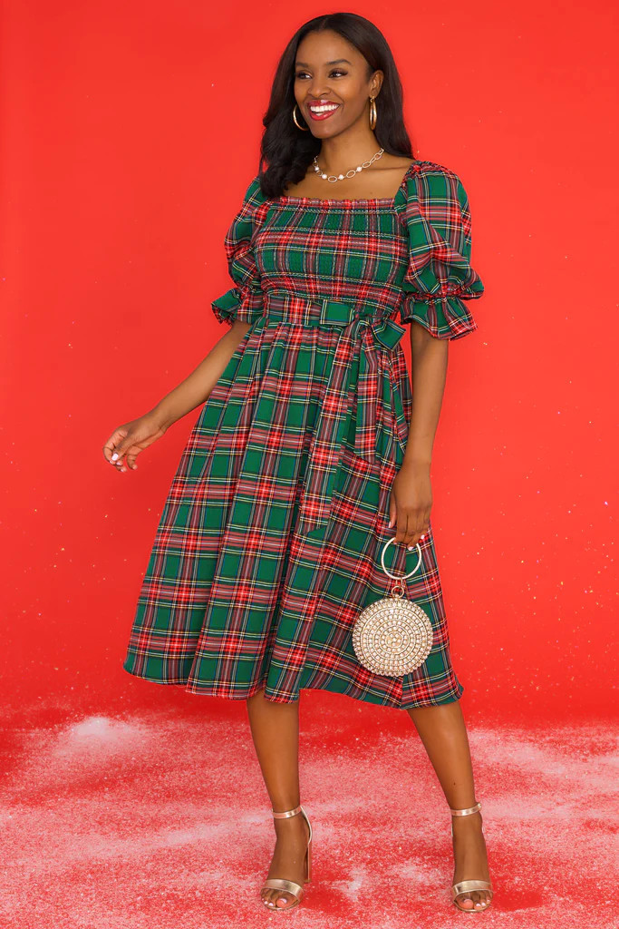 Wishful Wonderland Emerald Plaid Midi Dress | Red Dress 