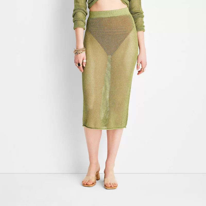 Women's Metallic Crochet Midi Skirt - Future Collective™ with Alani Noelle Olive Green | Target