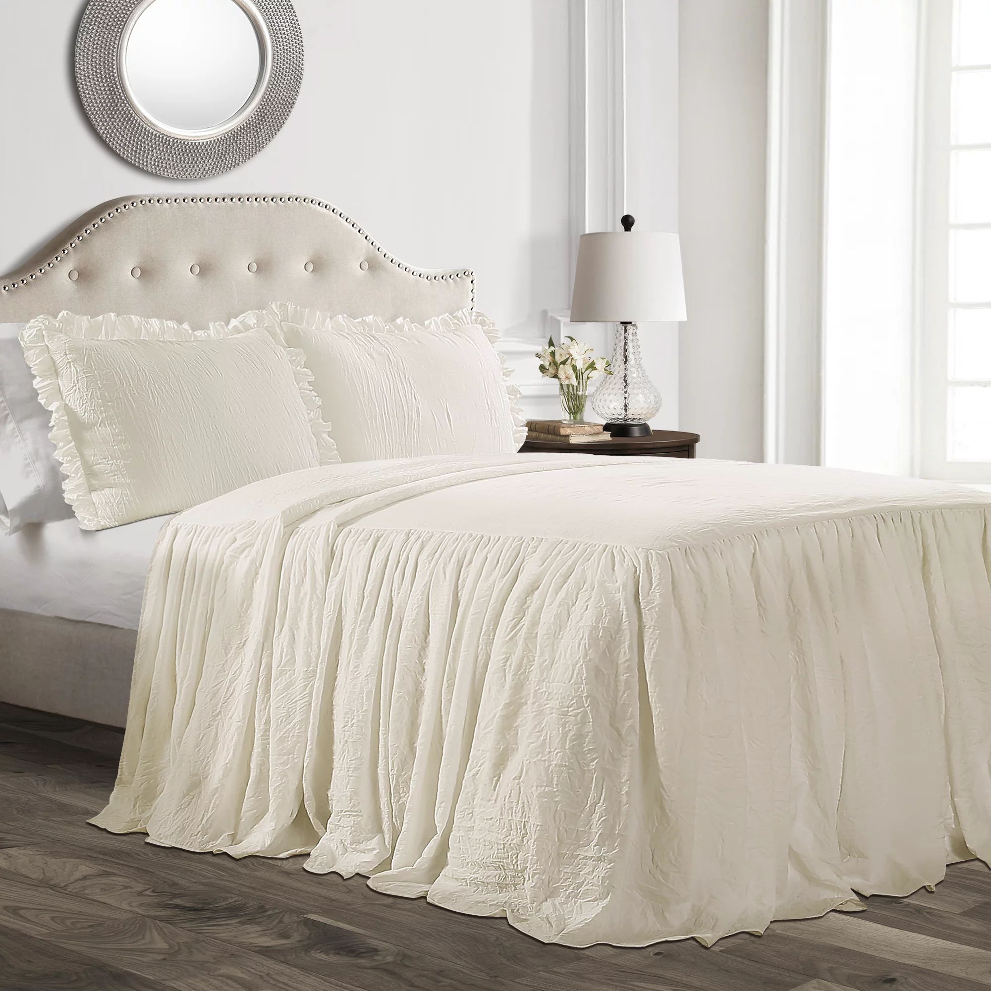 Lush Decor Ruffle Skirt Polyester Bedspread, Queen, Ivory, 3-Pc Set | Walmart (US)