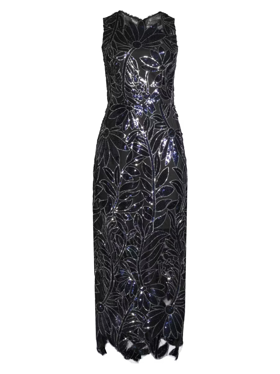 Milly Kinsley Floral Sequins Midi-Dress | Saks Fifth Avenue