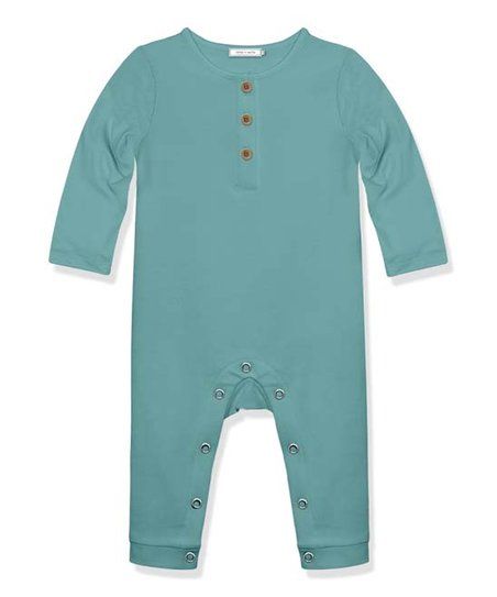 Little Millie Nile Blue Button-Front Long-Sleeve Playsuit - Infant | Zulily