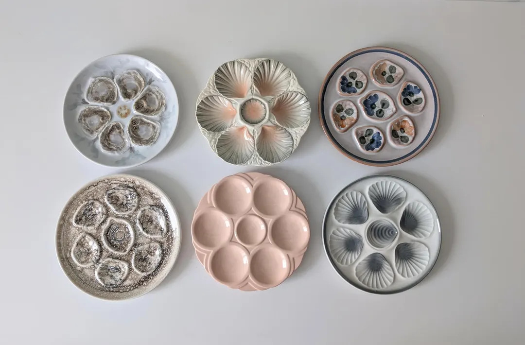 Antique French Mismatched Pastel Oyster Plates, Set of 6, Sarreguemines, St Amand, Niderviller | Etsy (US)