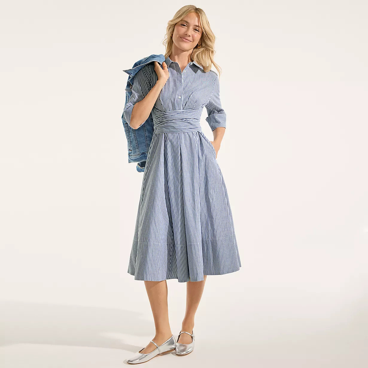 Women's Poplin Midi Wrap Front Dress | Lands' End (US)