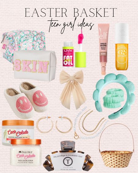 Easter basket teen girl ideas! 💕🌸🌷🎀

Target finds, Amazon finds, Ulta finds, NYX fat lip oil, Elf blush, Sol De Janeiro perfume, One Tree Nut body scrub, Target barrette, smile slippers, gold hoops, Tele-ties claw clip, woven basket, floral makeup bag, teen girl Easter basket 