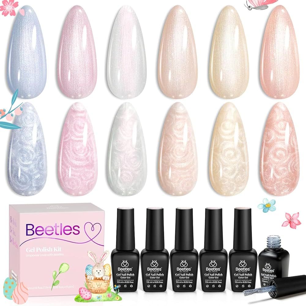 Beetles Pastel Gel Nail Polish,6 Colors Pearl Pink Gel Nail Polish Shimmer Mermaid Gel Polish Whi... | Amazon (US)