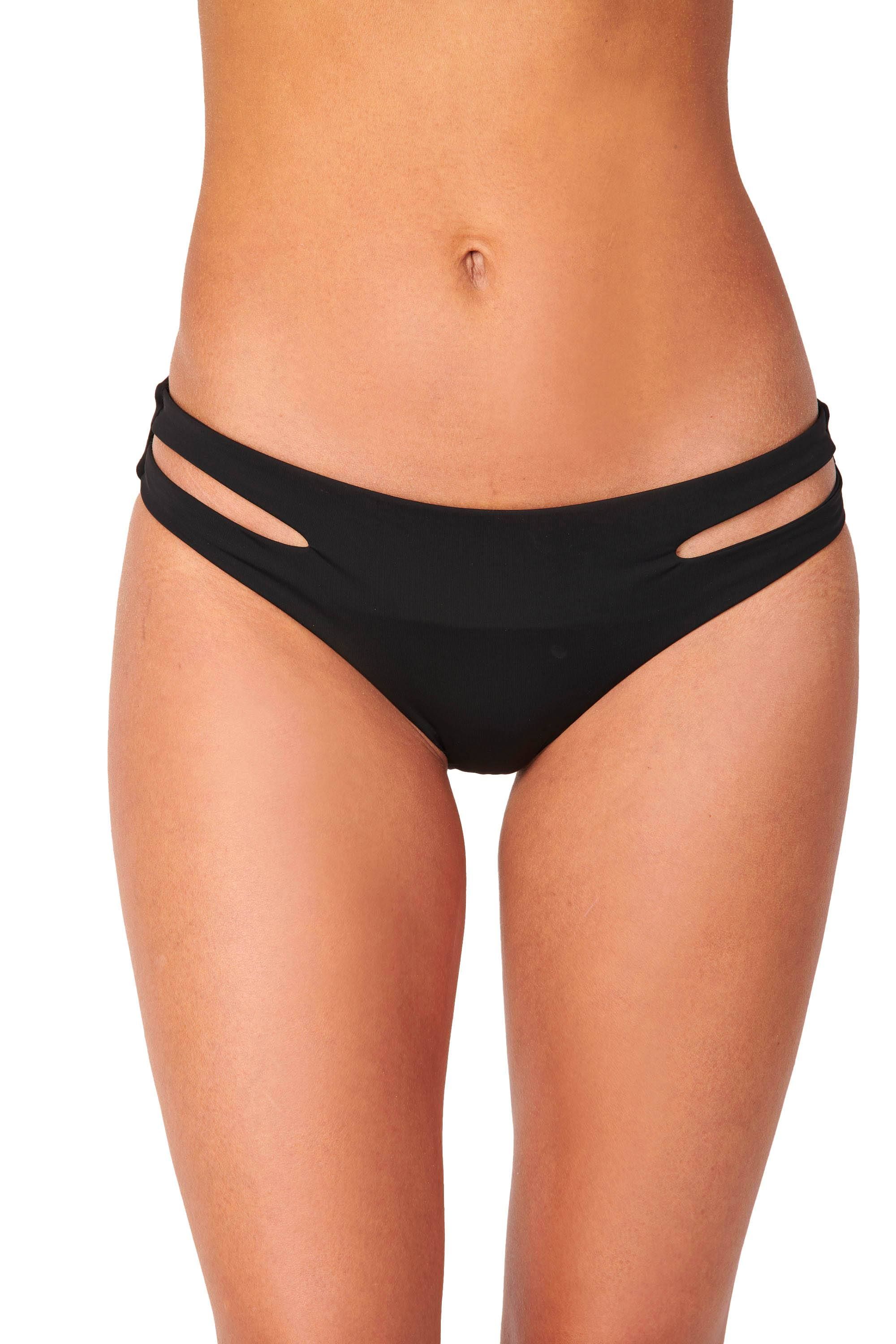 Seamless Cutout Moderate Coverage Black Bikini Bottoms | Hypeach Boutique