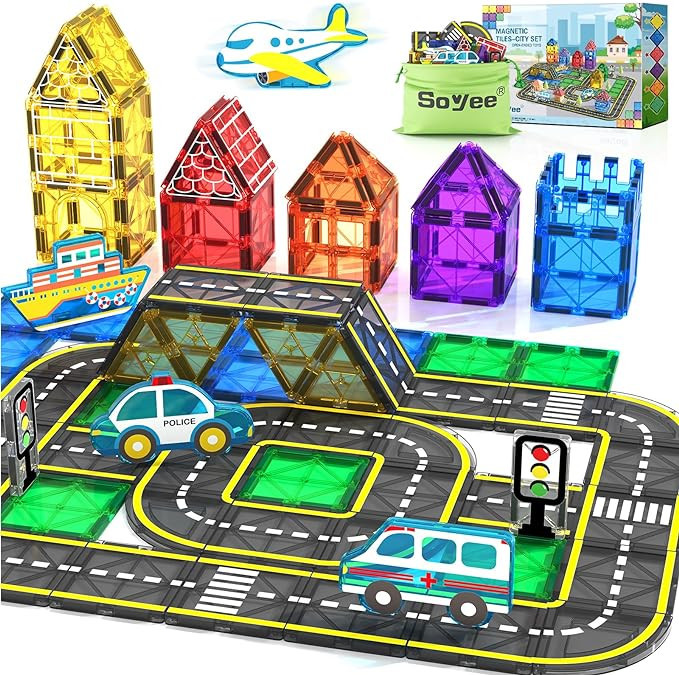 Magnetic Tiles Road Cars Toys Magnetic Building Blocks Boys Toys Ages 3 4 5 6 7 8 STEM Educationa... | Amazon (US)