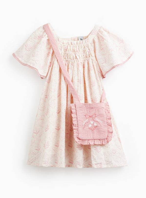 Pink Bunny Print Dress with Matching Bag 4-5 years | Tu Clothing