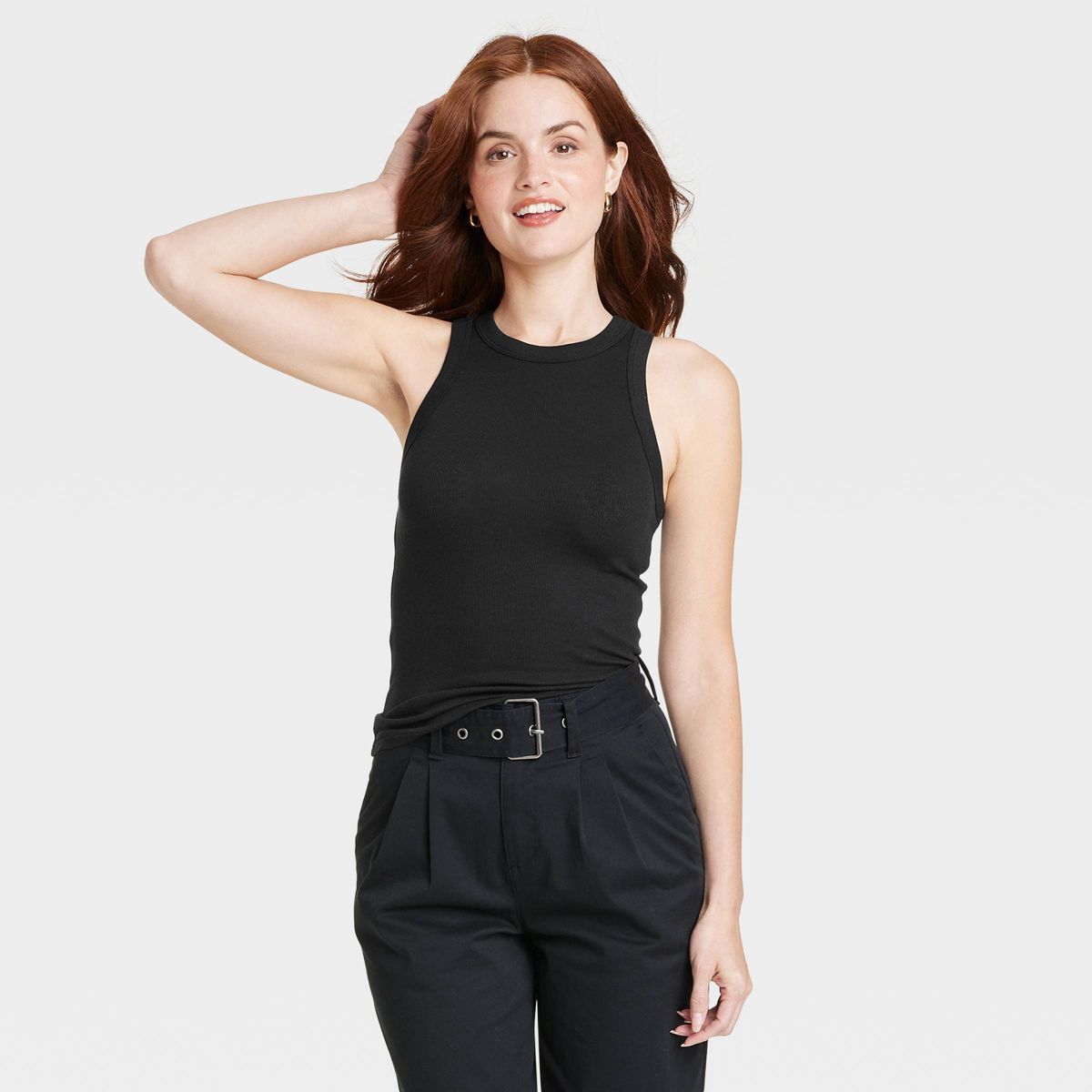 Women's Slim Fit Ribbed High Neck Tank Top - A New Day™ Black/White S | Target
