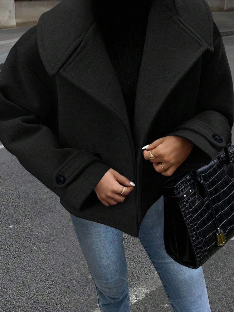 Calvaya Plus Size Women's Solid Color Long Sleeve Loose Urban Overcoat, Autumn/Winter | SHEIN