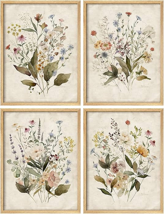 SIGNWIN Framed Set Vintage Wildflower Bouquet Antique Botanical Illustrations Modern Art Decorati... | Amazon (US)