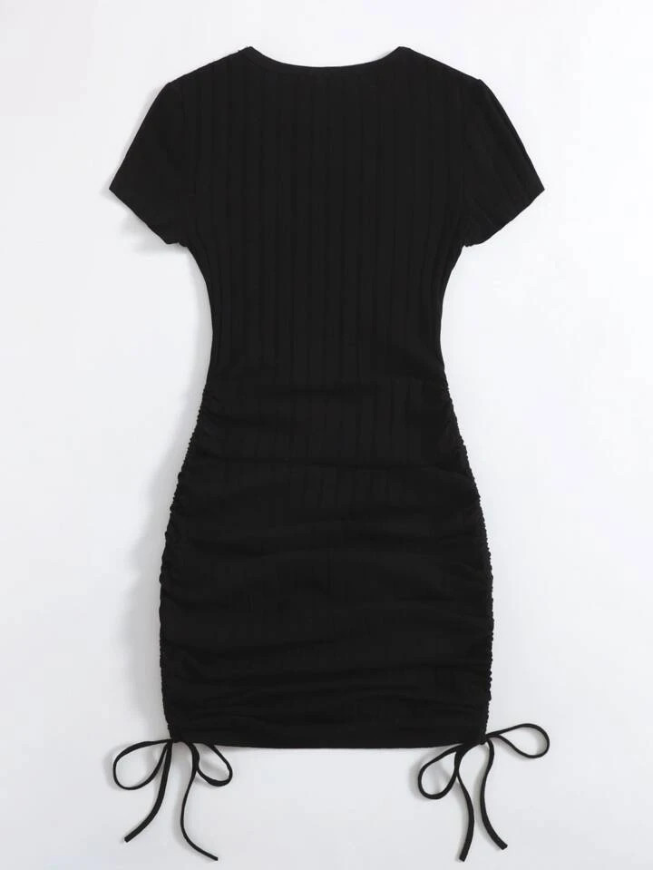 SHEIN EZwear Plus Drawstring Side Rib-knit Bodycon Dress | SHEIN