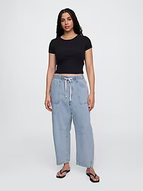 Mid Rise SuperSoft Pull-On Barrel Jeans | Gap Factory
