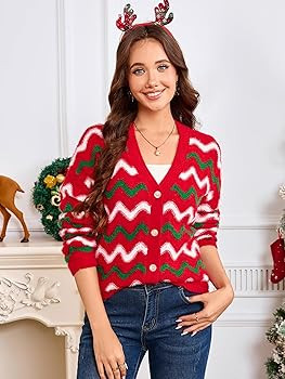 Simplee Womens Christmas Cardigan Casual Funny Reindeer Button Knit Open Front Cute Sweater for H... | Amazon (US)