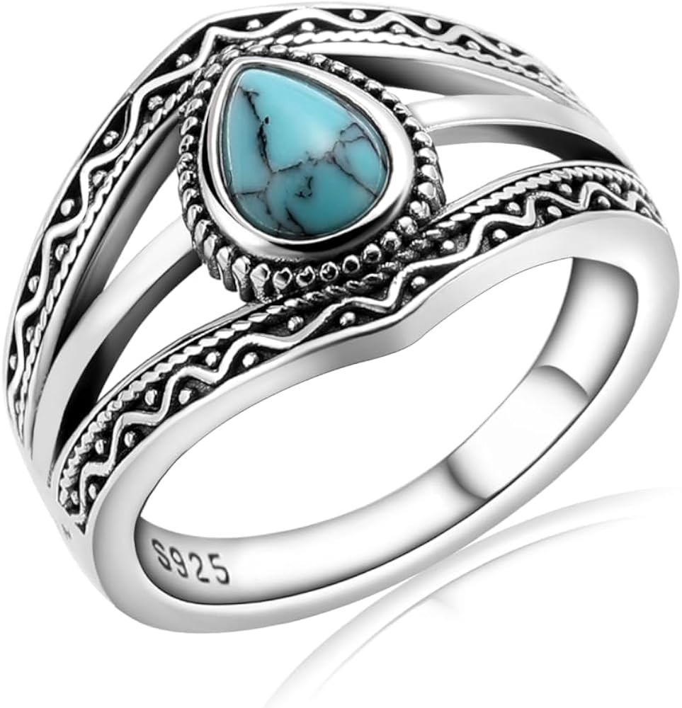 Boho Turquoise Ring for Women Sterling Silver Western Style Statement Ring Bohemian Jewelry Gifts | Amazon (US)