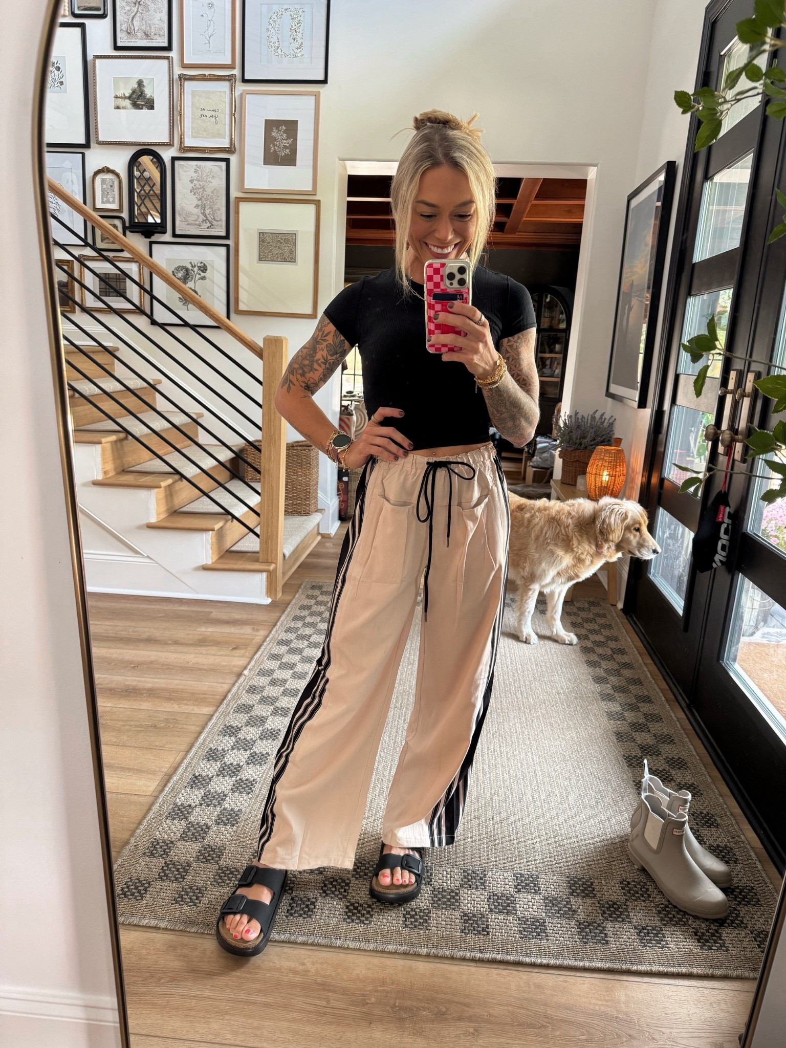 Loving this Amazon striped leg pants! 🖤 a lil different but so cute with the pockets! 😍 they come in several colors! I’m in the small! Top is lululemon, size 6! And sandals TTS! A fun fall transition pair of pants🙌🏼

Ootd / cute / style inspo / athleisure / comfy / amazon fashion / project cloud / chunky sandals / fall inspo / Holley Gabrielle 

#LTKFindsUnder50 #LTKFindsUnder100 #LTKStyleTip