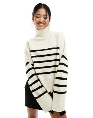 Bershka roll neck sweater in ecru & black stripe | ASOS (Global)