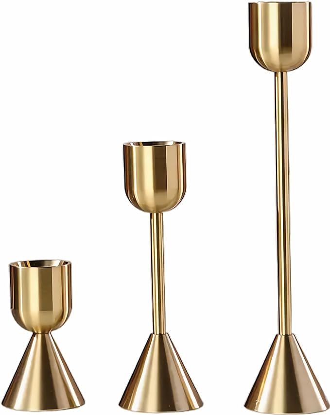 Brass Gold Candlestick Holder,Taper Candle Holders,Set of 3 Candle Stick Holders,Vintage Modern D... | Amazon (US)