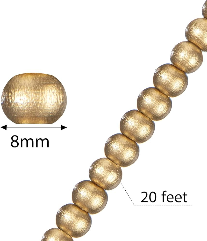 Wooden Bead Garland Round Bead Wreath Christmas Party Holiday Decorations (Gold,1) | Amazon (US)
