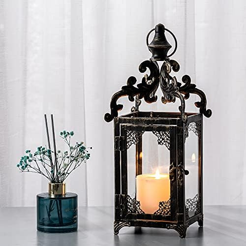 DECORKEY Candle Lantern, Decorative Hanging Lantern, Vintage Metal Tabletop Lantern for Outdoor Pati | Amazon (US)