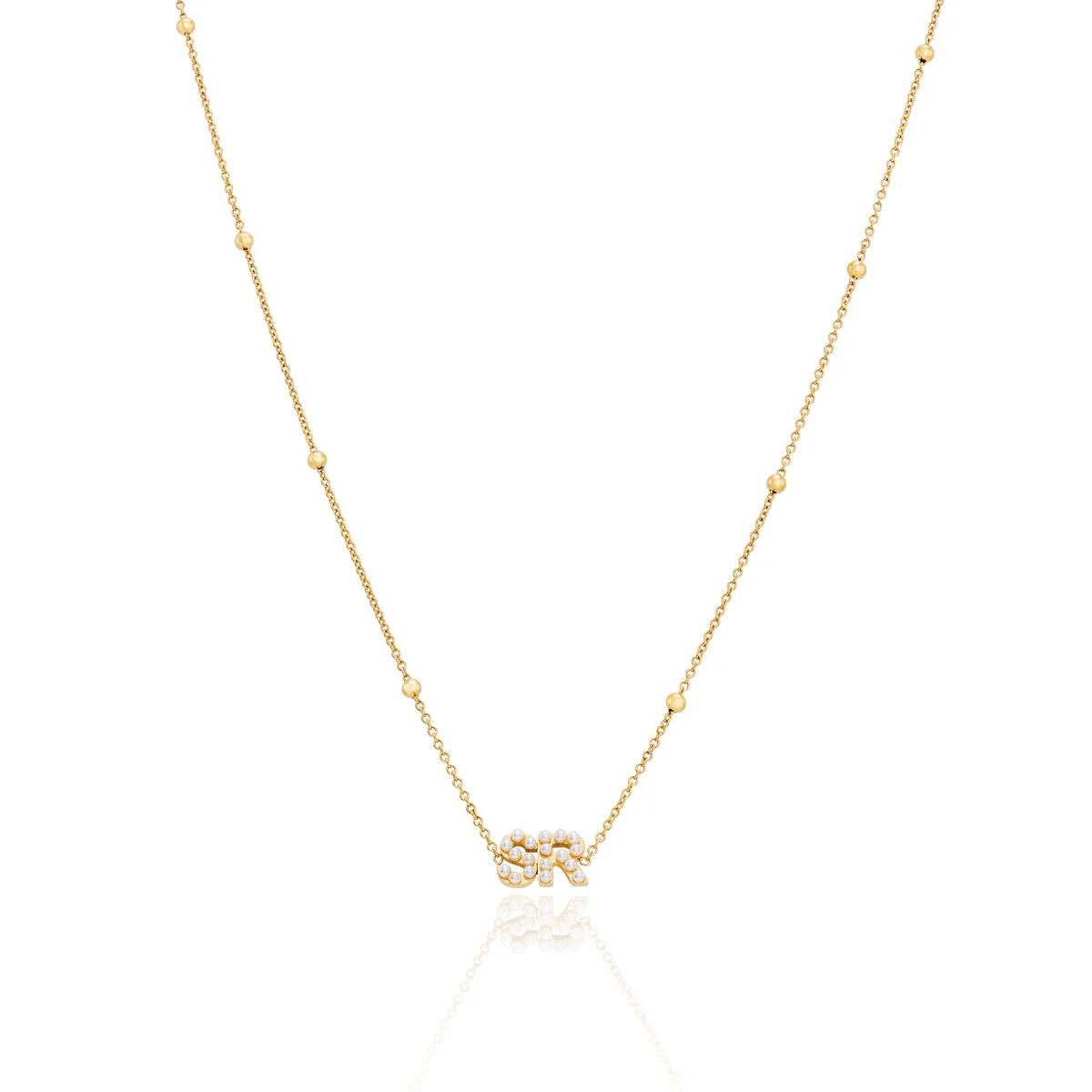 Pearl Initials Sphere Chain Necklace (Gold) | Abbott Lyon