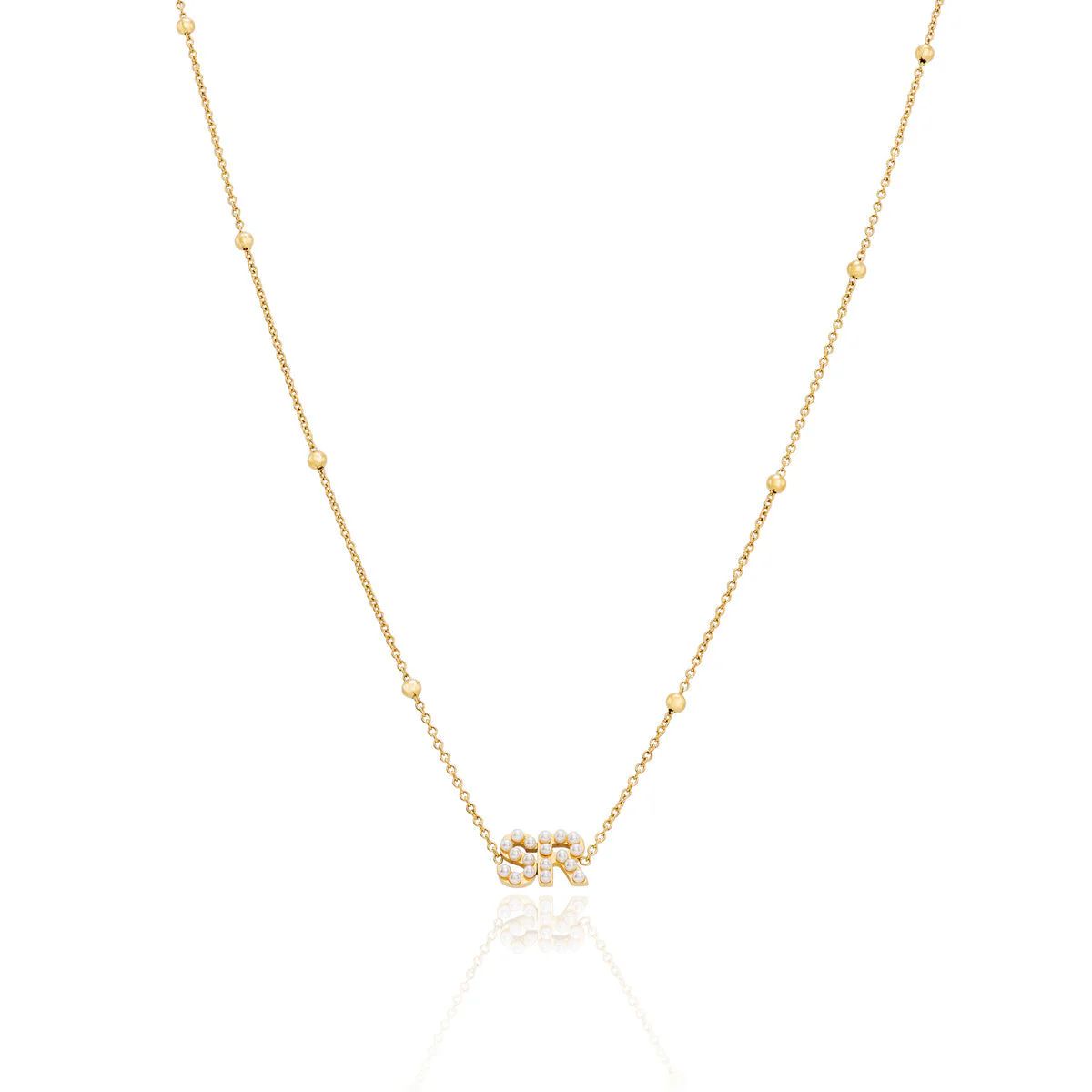 Pearl Initials Sphere Chain Necklace (Gold) | Abbott Lyon