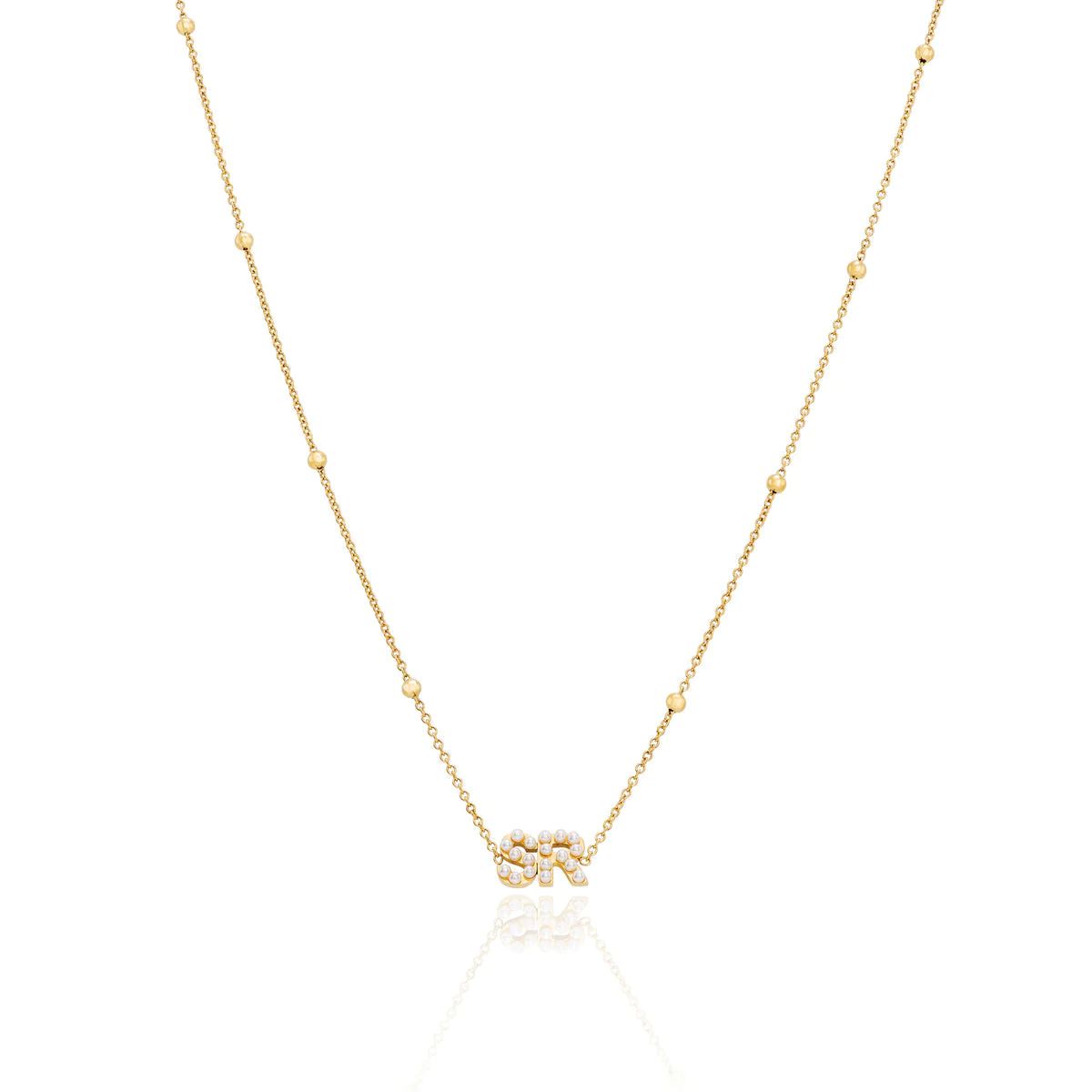 Pearl Initials Sphere Chain Necklace (Gold) | Abbott Lyon