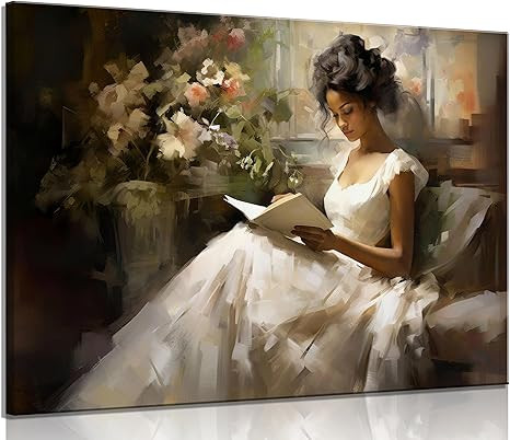 Vintage Black Woman Reading Canvas Wall Art African American Girl Book Reading painting pictures ... | Amazon (US)