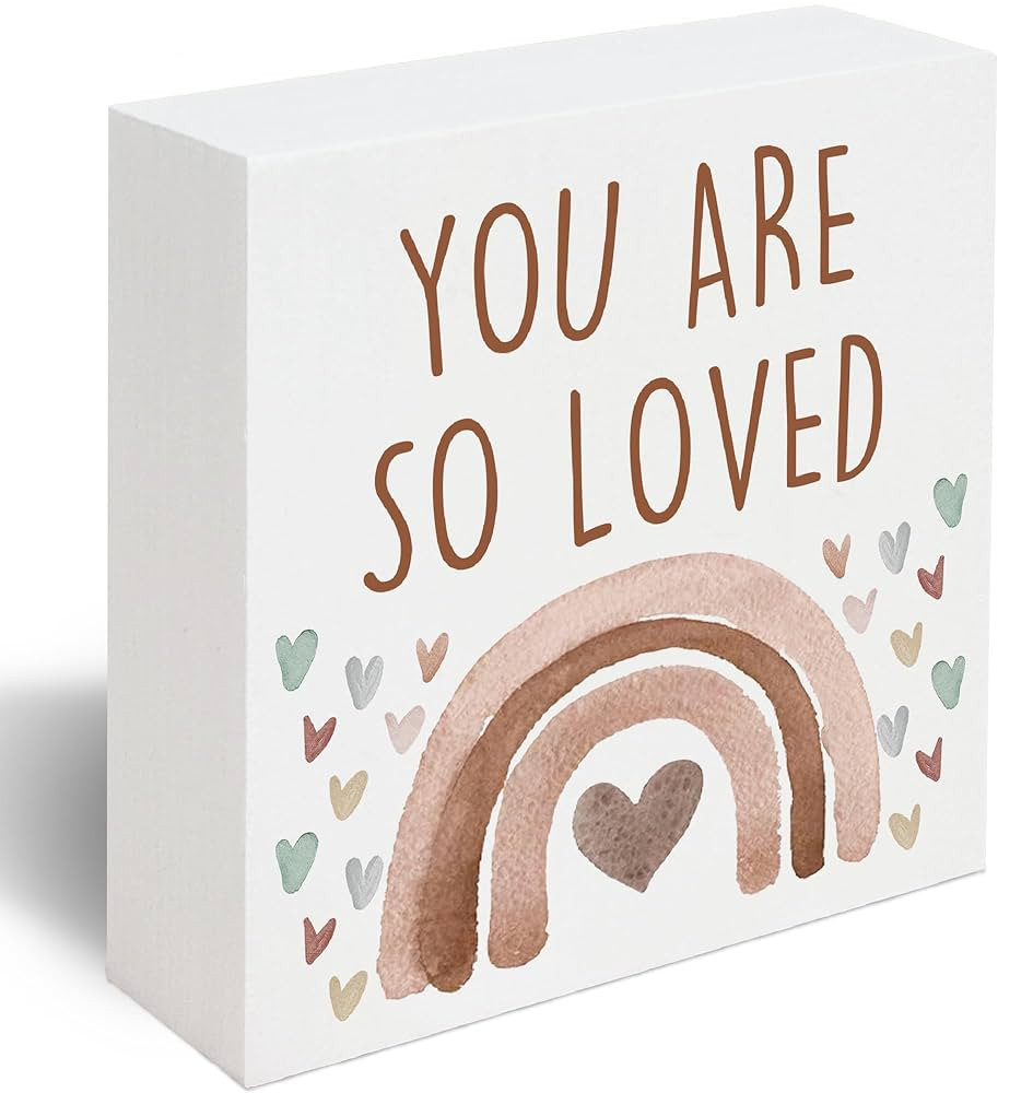 You Are So Loved Boho Rainbow Wooden Box Sign, Little Reminders Desk Sign, Inspirational Quotes S... | Amazon (US)